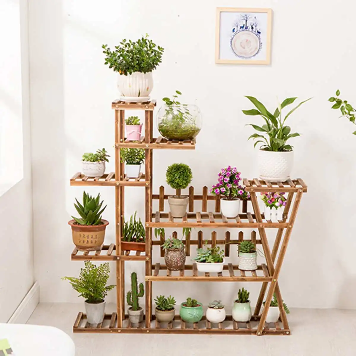 

Multi-layer Flower Stand Shelves Wooden Flower Rack Plant Stand Balcony Flower Shelf Coffee Bar Indoor Garden Wood Plant Stand