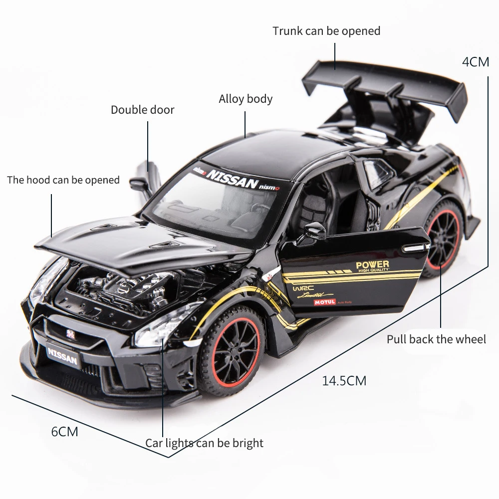 

1:32 Alloy Sport Car Model NISSAN GTR R35 Pull Back with Sound Light Emulation Toy Vehicles Models for Children Birthday Gifts