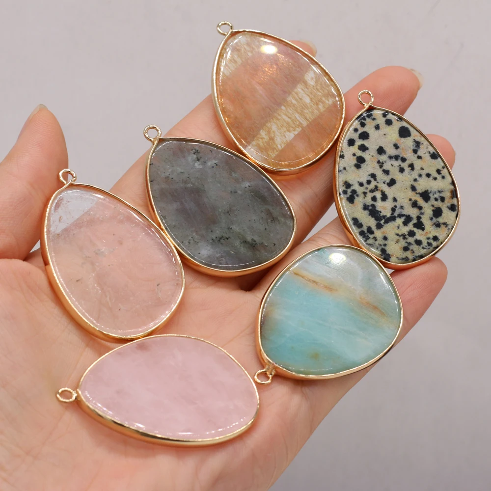 

Natural Stone Pendant Irregular Drop Shape Rose Quartz/Amazonite/Labradorite Charms for Jewelry Making DIY Necklace Gift 30x45mm