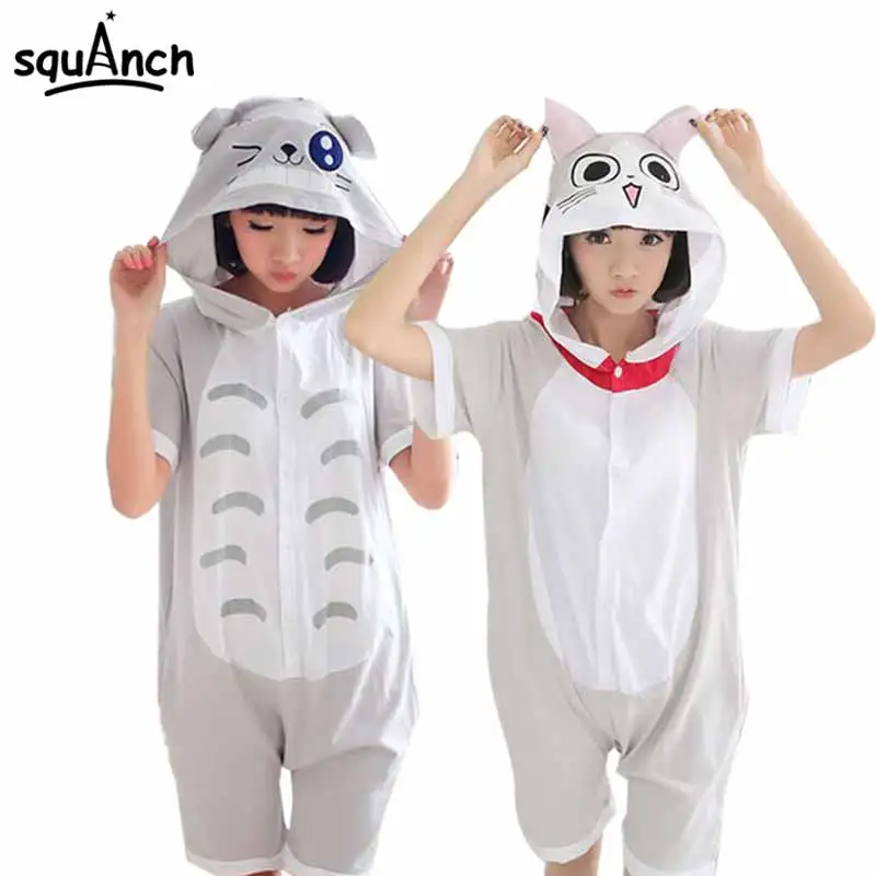 Летний комбинезон для сна Хлопковая пижама с коротким рукавом взрослых и женщин