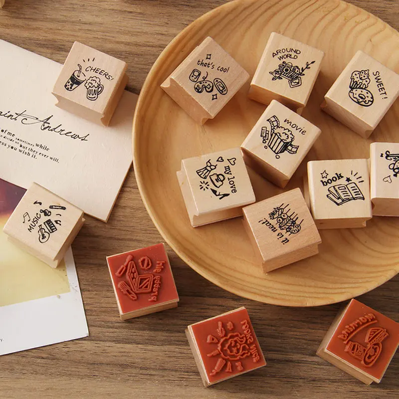 4 шт./компл. Happy life серия Деревянный винтажный Резиновый Штамп Дети diy ручной
