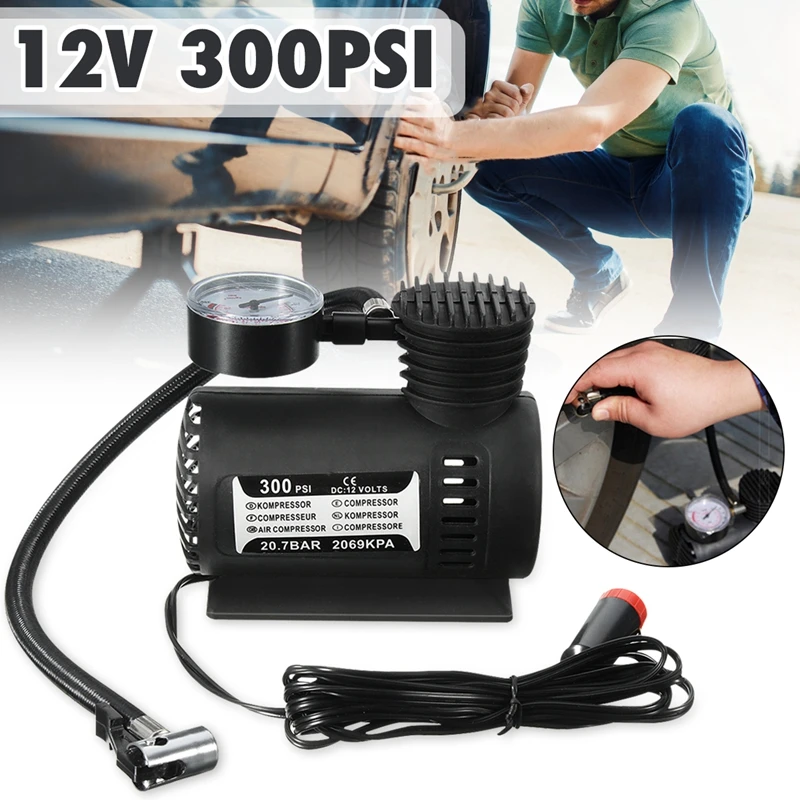 300 Psi 12V портативный автомобильный шиномонтажный мини воздушный компрессор Электрический насос футбольный баскетбольный шар плавательный кольцевой воздушный насос
