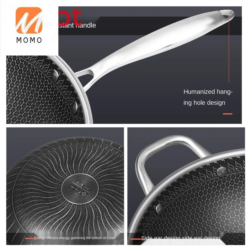 

Cooking Wok Cookware Non-stick Frying Pan 304 Double-sided Stainless Steel Frying Pan Fried Vegetable Cooker without Lampblack