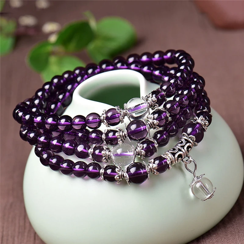 

Women's Bracelet Purple Crystal Bead Amethysts Bracelet Beads Necklace Yoga Stone Bracelet for Women Lotus Energy Jewelry