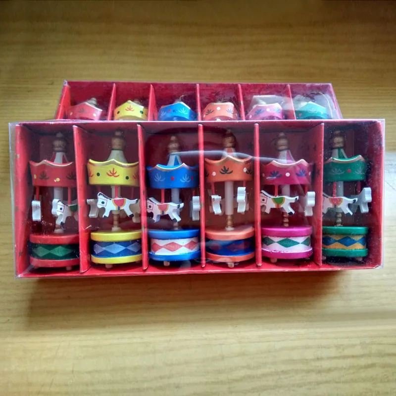 

6 Pcs/Set Christmas Ornaments Cute Carrousel Merry-go-round Wood Craft DIY Home Desktop Decoration For Kids Toys Gifts SP99