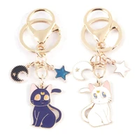 star moon luna cat keychain childhood anime jewelry keyrings cartoon pendant key buckle car bags keyholder llavero trinket