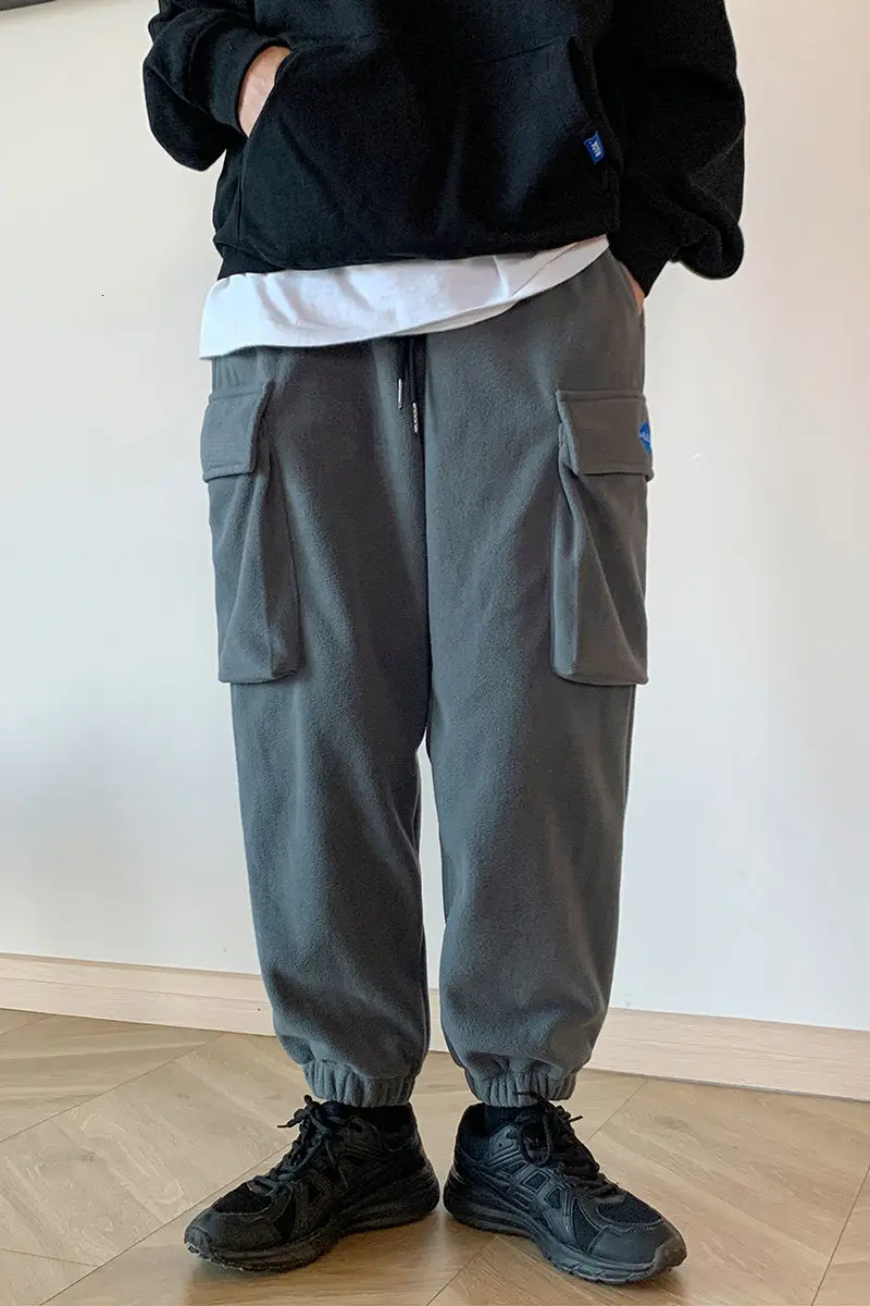 

2020 Autumn And Winter New Youth Popular Solid Color Loose Polar Fleece Thickened Overalls Sweatpants Fashion Casual Trousers