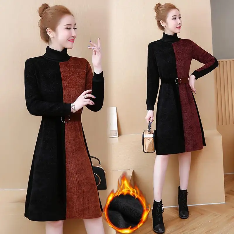 L 5XL Осень Зима Плюс Размер вязаное платье Женский Большой размер Повседневная