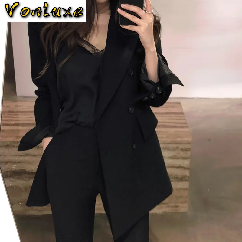 Пиджак женский классический двубортный жакет с длинным рукавом и карманами