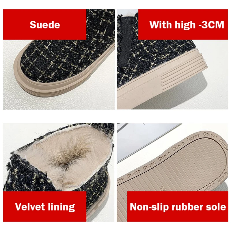 

Fashion Shoes Woman Winter Platform Snow Boots Plush Female Casual Sneakers Gingham Faux Suede Shoes With Fur Inside Cold-proof
