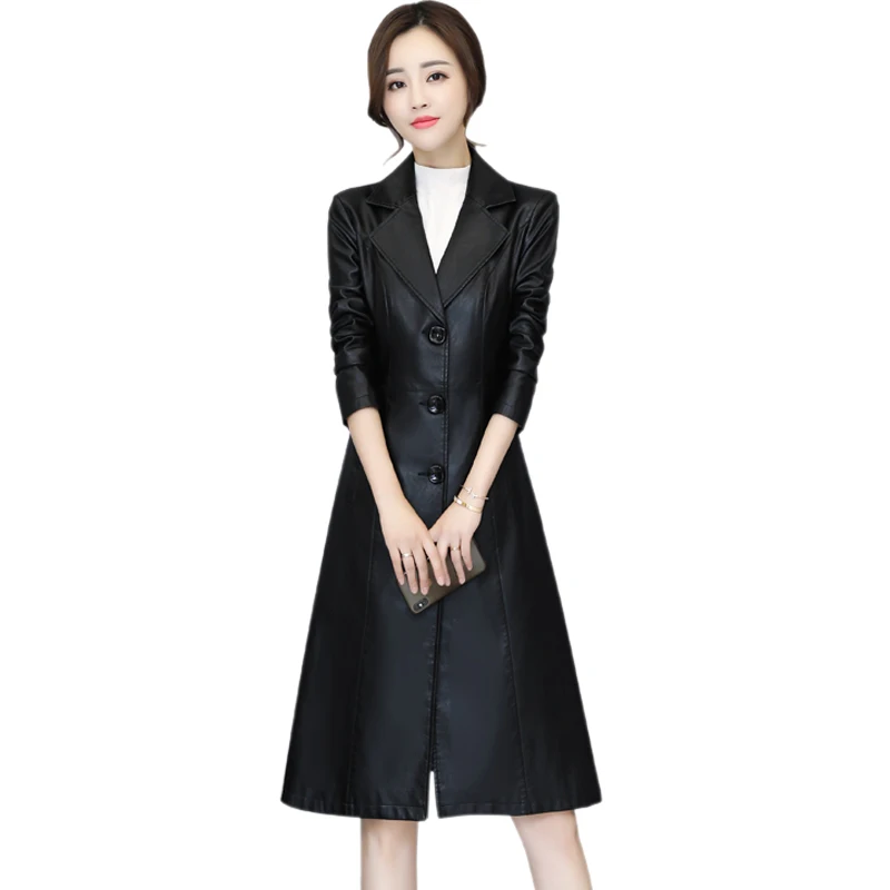 Куртка женская из искусственной кожи брендовый Тренч промытой длинное