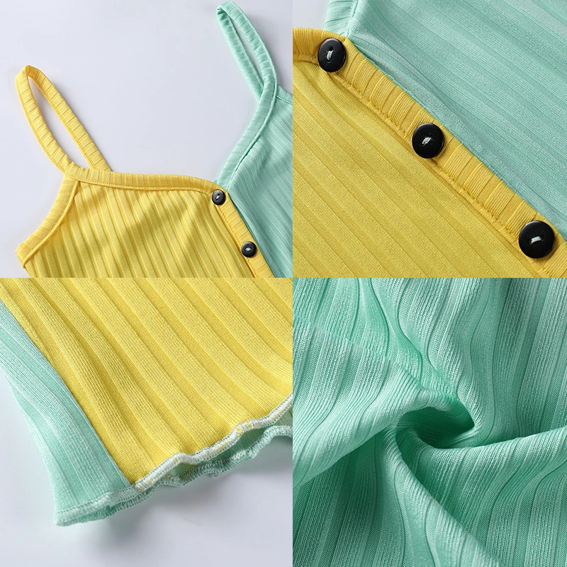 

Forefair Color Matching Buttons Vest With Straps 2021 Summer Backless Tank Top Club Women Slim Sleeveless Crop Tops