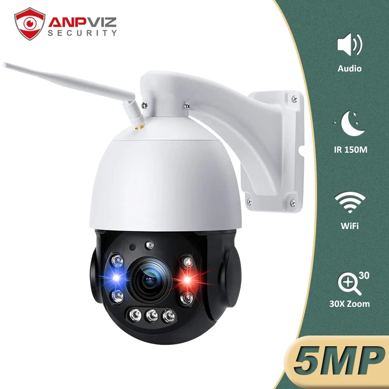 

Anpviz 5MP 30X Zoom Dome Wifi PTZ Camera Laser LED Light IR 150m Motion Detection SD Card Slot PTZ Wireless Camera H.265 P2P