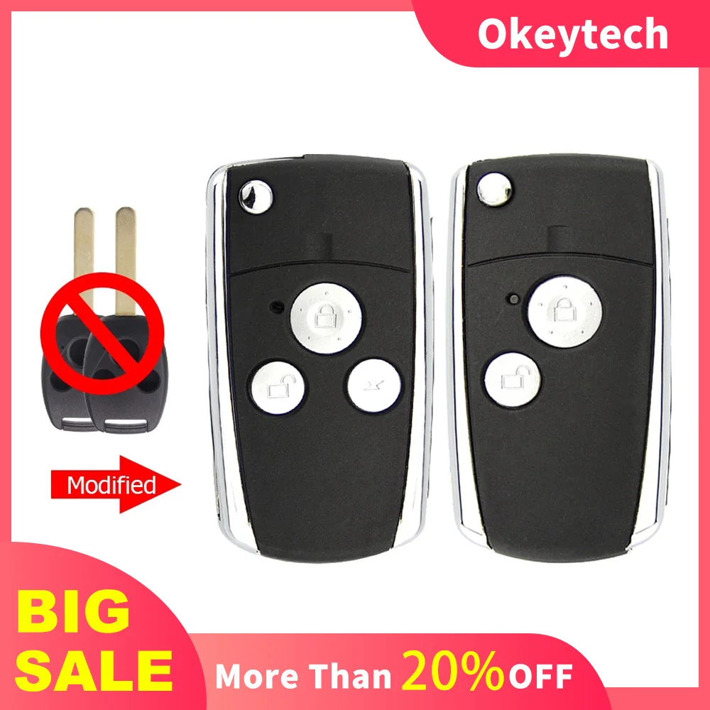 

OkeyTech Folding Flip Remote Car Key Shell For Honda Accord Civic CRV Pilot Fit CRV Odyssey 2 3 Buttons Fob Blank Uncut Blade