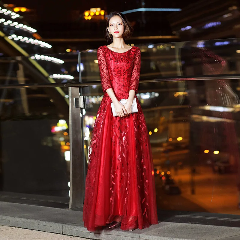 

Embroidery Flower Women Show Perspective Mesh Dresses Elegant O-Neck Skirt Wedding Party Guest Gown Slim Vestidos Large Size