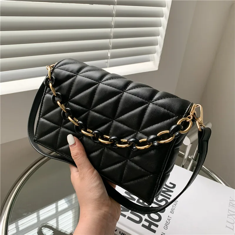 

Fashion Chain Solid Color PU Leather Small Square Bag Crossbody Shoulder Bags for Women 2021 Simple Style High Quality Handbag