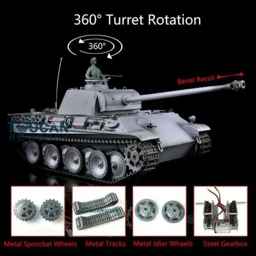 Отдача ствола Heng Long 1/16 6 0 модернизированная пантера G RTR RC Tank 3879 360 Turret