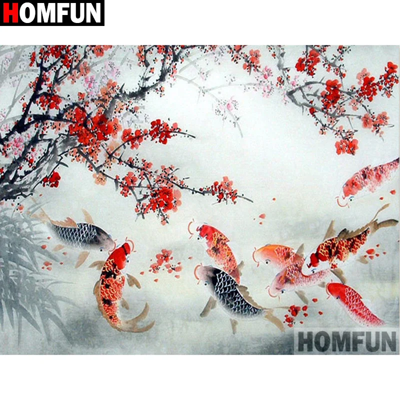 HOMFUN &quotЖивотное Карп цветок&quot Алмазная картина 5D полный квадрат/круглая дрель