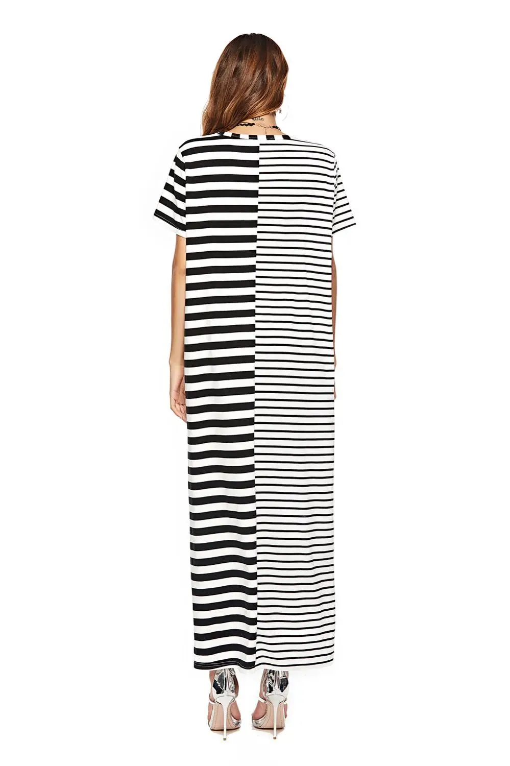 

striped printed Color block patchwork maxi dress Female short sleeve shirt dress women ramadan EID kaftan abaya robe VKDR1914