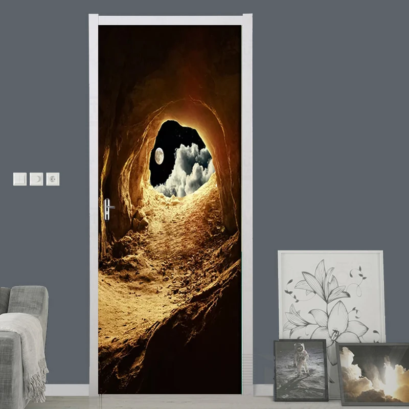 Наклейка на дверь с лунным светом из ПВХ самоклеящиеся обои Постер для гостиной
