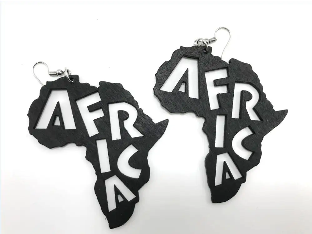 5 пар! Новая 3 дюймовая черная Африка Полые карты Африки деревянная Серьга для