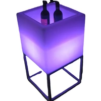 outdoor glowing bar party nightclub furniture white plastic illuminated led cube shaped champagne ice bucket with stand