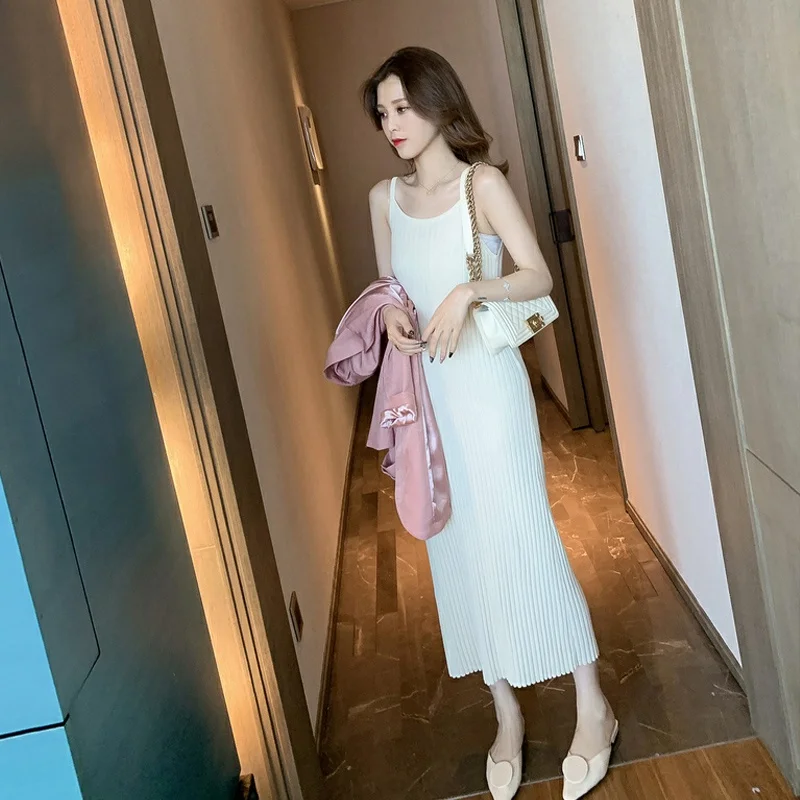

Sexy Women Sling Long Dress Sleeveless Knitted Sweater Maxi Party Dress Fashion Woman Dresses