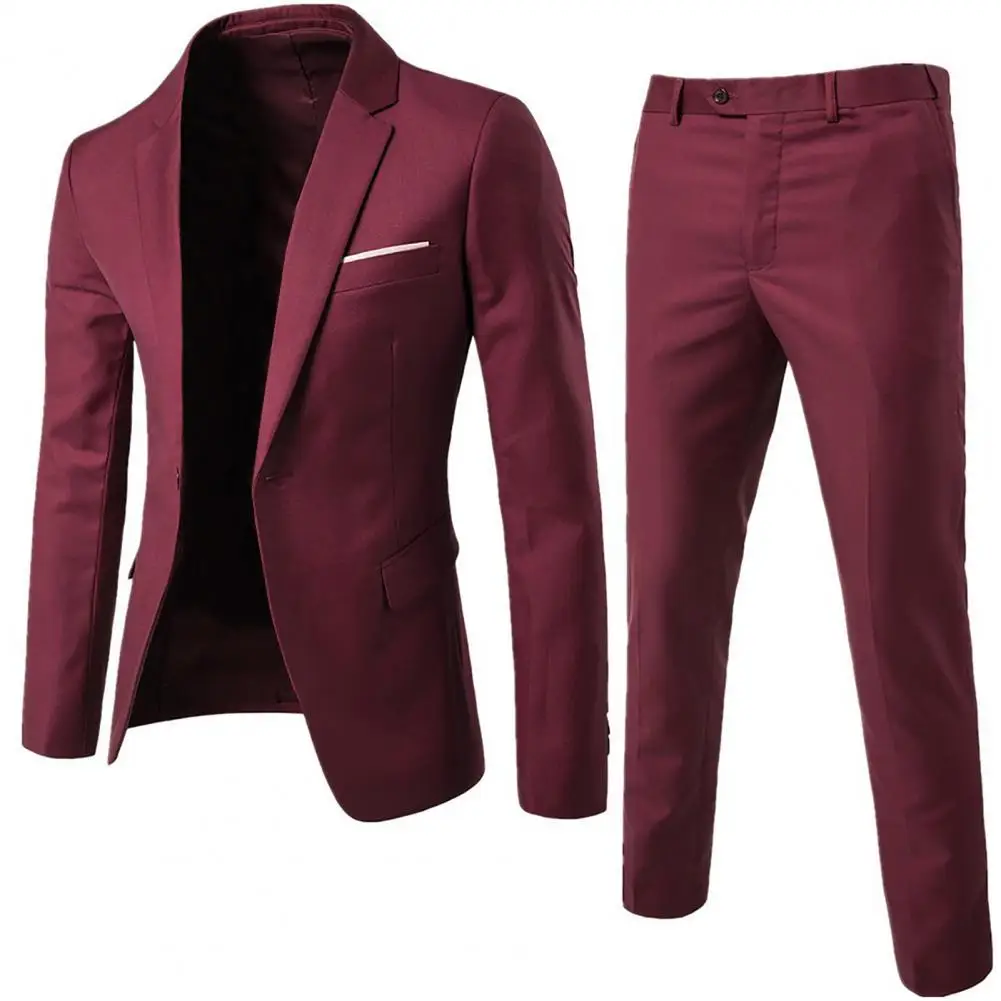 Men Suit/Jackets Elegant Long Sleeve Lapel Slim Button Business Suit costume 2Pcs/Set  Pants Plus Size 3XL For wedding