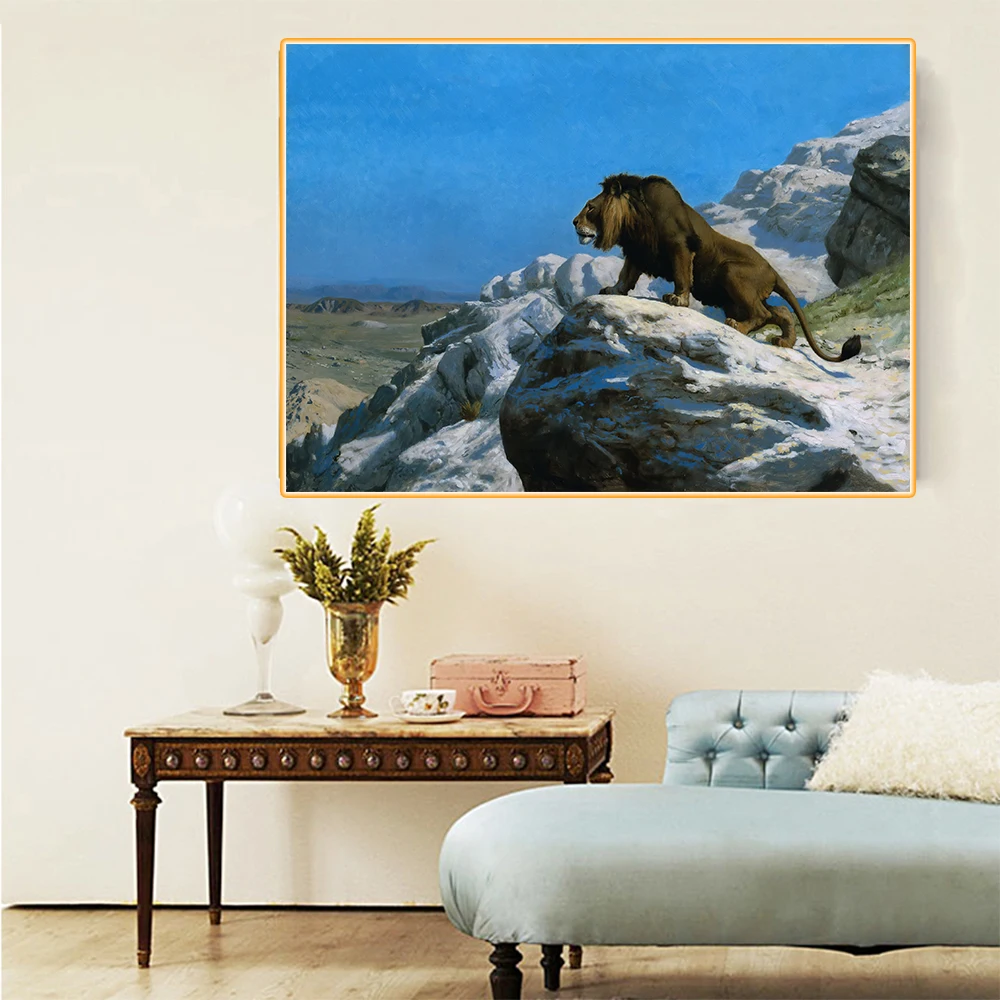 

Citon Jean-Leon Gerome《Lion on the Watch》Canvas Oil Painting World Famous Artwork Picture Modern Wall Art Decor Home Decoration