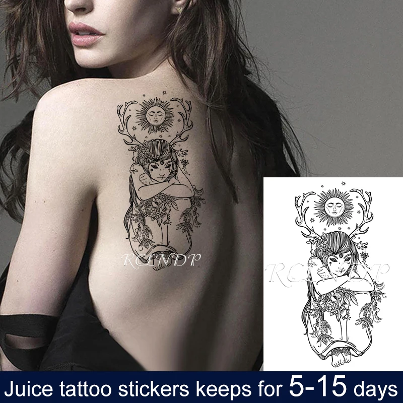 Waterproof Temporary Juice ink Sticker Sun Goddess Planet Plant Fruit Gel Long lasting Tattoo Art for Men Women girl | Красота и