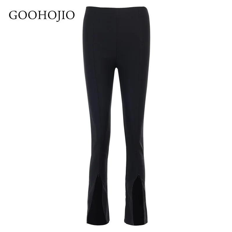 

GOOHOJIO 2021 Spring Autumn High Waist Tight Pants for Women Straight Boot Cut Women Pants Casual Slit Cropped Trousers Women