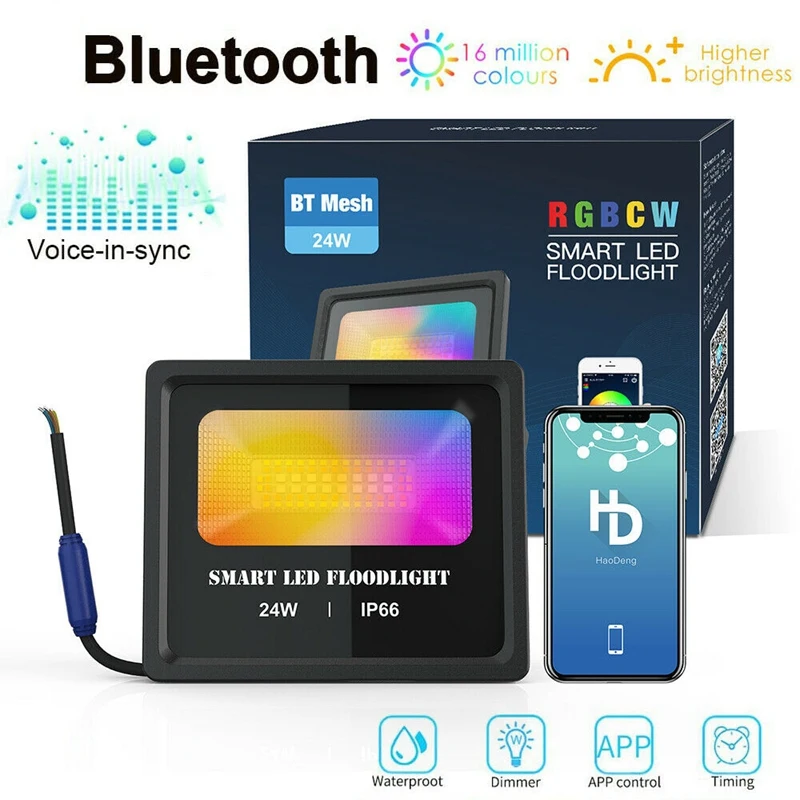 

Smart LED Floodlight 24W Bluetooth APP Control Outdoor Smart RGB Flood Light IP66 Waterproof Garden Spotlight Lighting