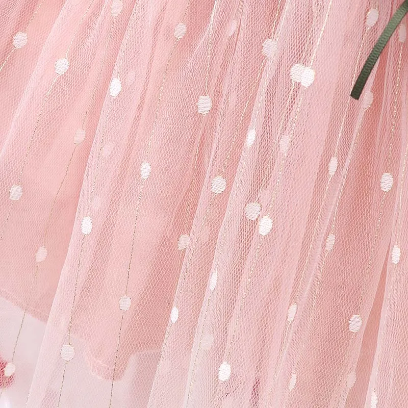 

Autumn Girls Round Neck Mesh Clothing Newborn Stitching Gauze Princess Flower Sweet Long Sleeve Dress Infant Round Collar Dress
