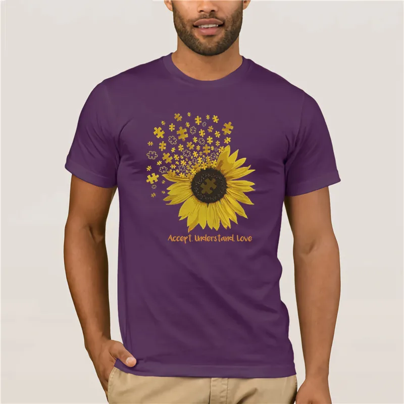 

fashion T-shirt men brand Autism Sunflower Accept Understand Love Men's Print Casual 100% Cotton T-Shirt Popular