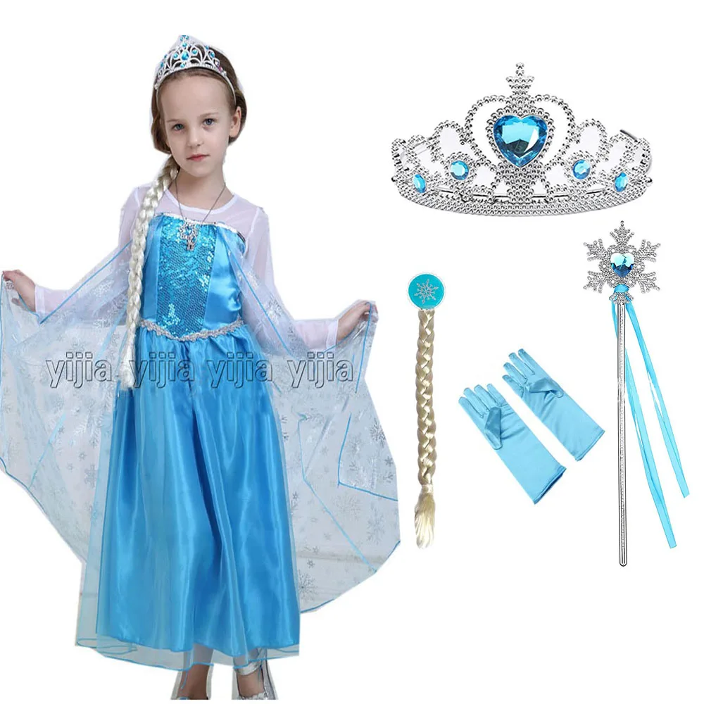 Hot Costume Christmas Girl Dress Girl's Party Princess Cosplay Baby Dresses Children Kids For Girls Long Vestidos with Crown Set | Детская