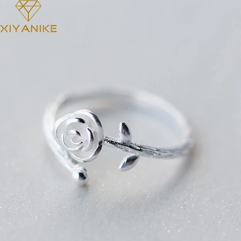 

Женское открытое регулируемое кольцо с цветком розы из серебра 925 пробы