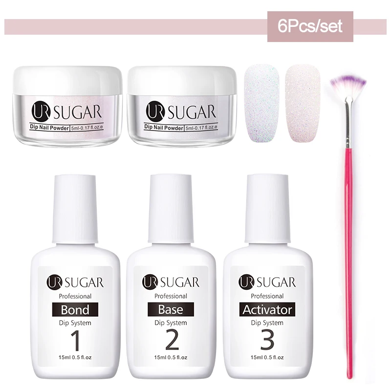 6Pcs set 3 Ur Sugar 5 мл Dip ногтей Порошковая голографическая блеск градиент Сияющий хромированный пигмент погружающийся порошок Набор для украшения ногтей DIY - Цвет: 6Pcs set 3