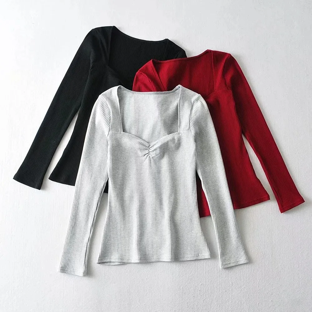 

Knitted Sweater Spring 2021 Sexy Women Long Sleeve Pullover Fashion Casual Square Collar Female Tops