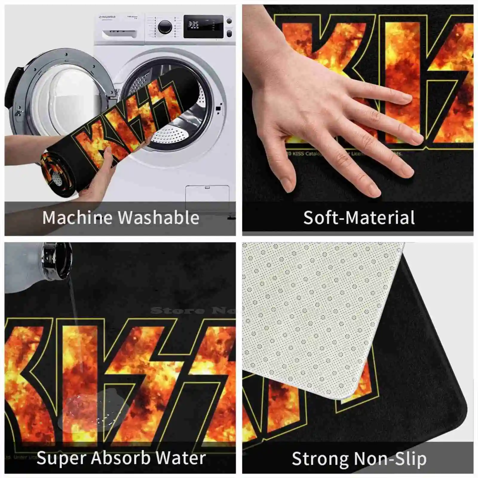 Коврик для ног с логотипом Kiss Band Fire домашний коврик поцелуй художественный