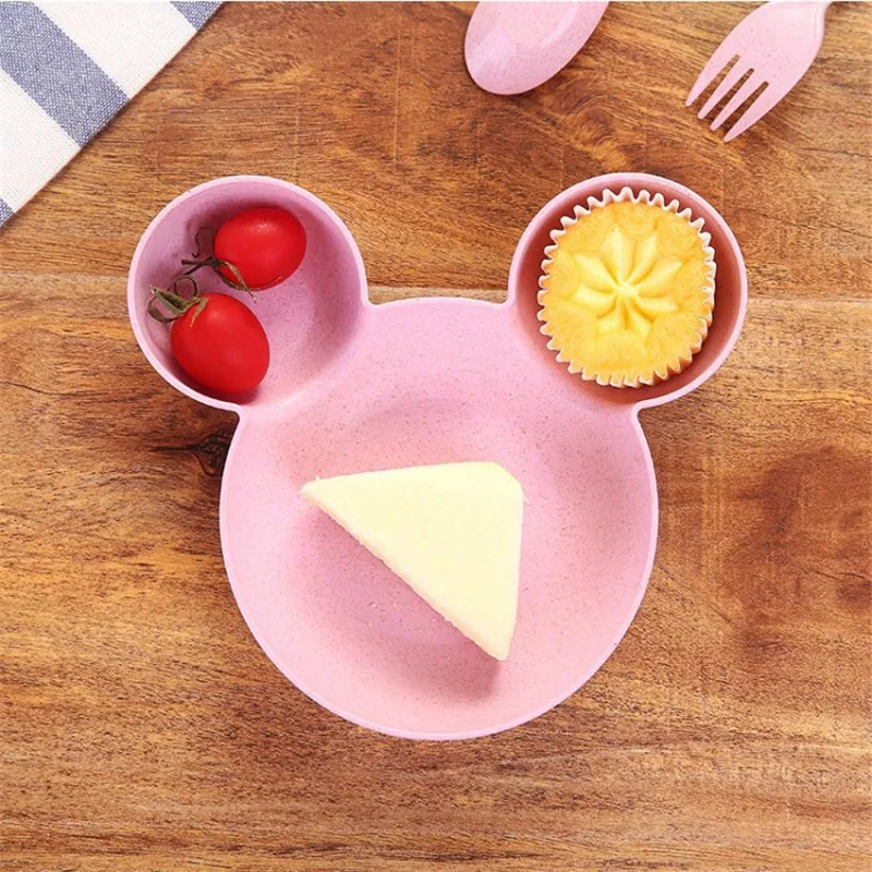 2PCS/Set Children Baby Cartoon Mouse Mickey Bowl Dishes Plate Infant Rice Feeding Bowls Plastic Snack Plate Tableware Lunch Box