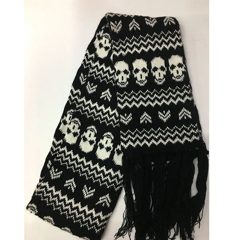 

Winter European And American Street Punk Style Men And Women Thickened Warmth Skull Plaid Scarf Knitted Jacquard Bib