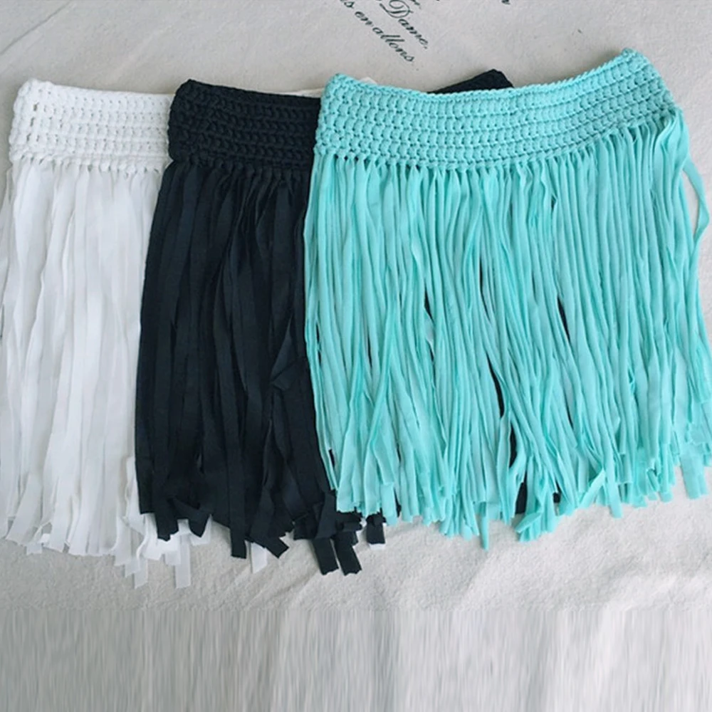 

Stretch Fabric Woven Fringed Short Skirt Beach Sexy Seaside Holiday Skirt Female Summer Swimsuit Beachwear 2021 New