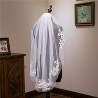 wedding veil bridal veils velo de novia in stock short one layer waist length beaded diamond appliqued white or ivory