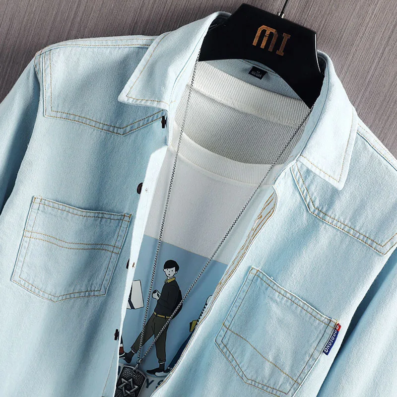 Мужская джинсовая рубашка 3XL 4XL размера плюс деловая Повседневная свободная