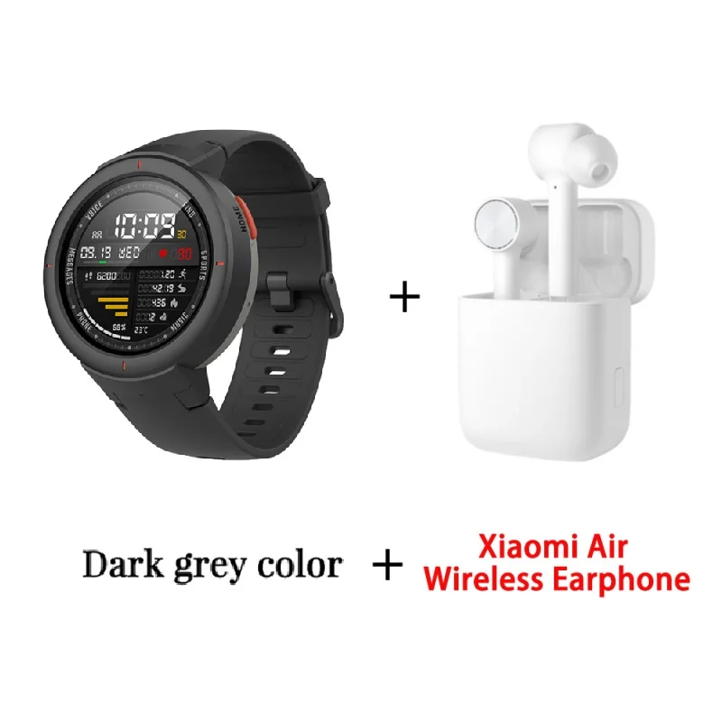 Глобальная версия, Amazfit Verge, Смарт-часы, 1,3 дюймов, AMOLED экран, набор и ответ на звонки, улучшенный HR сенсор, gps, Смарт-часы - Цвет: gray add earphone