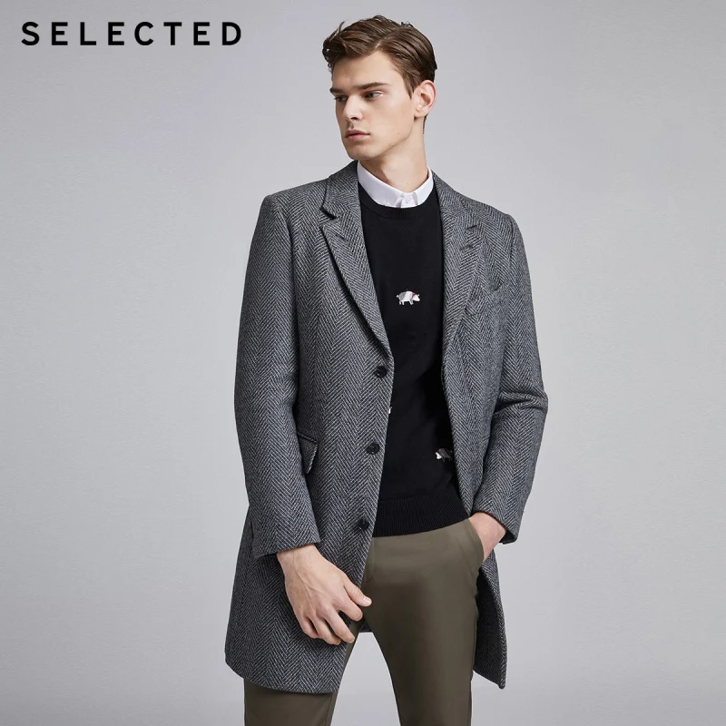 

SELECTED Men's Winter Striped Woolen Overcoat S|419427550