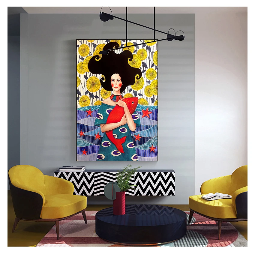 

Абстрактная живопись рыбы в романтическом стиле, холст, Художественная печать, плакат, картина на стену, гостиная, домашний декор, современн...