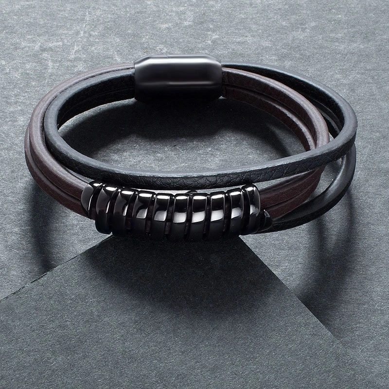 Модные мужские браслеты многослойный кожаный браслет мужская мода панк ручная