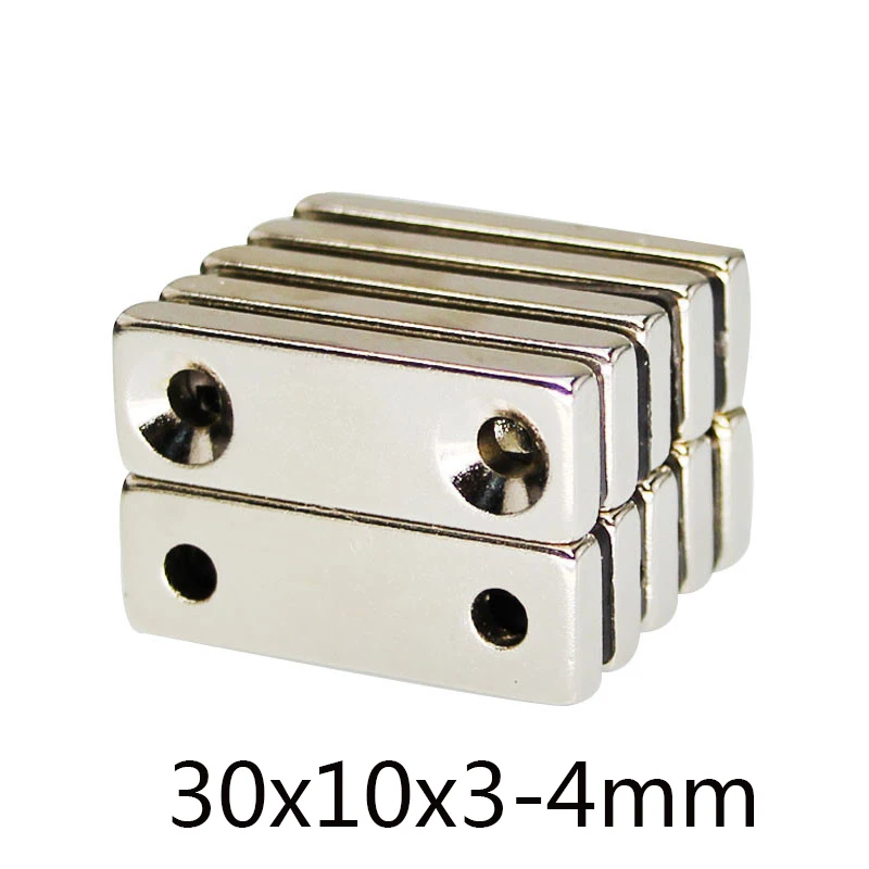 

10/30/50pcs 30x10x3-4mm Strong Quadrate DIY Powerful Small Magnets 30*10*3-4mm NdFeB Magnets Strong Sheet Magnet Hole 4mm Block