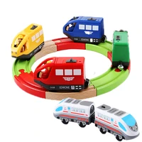 magnetically electric railway locomotive connected small train magnetic rail toy compatible with wooden track gift for kids